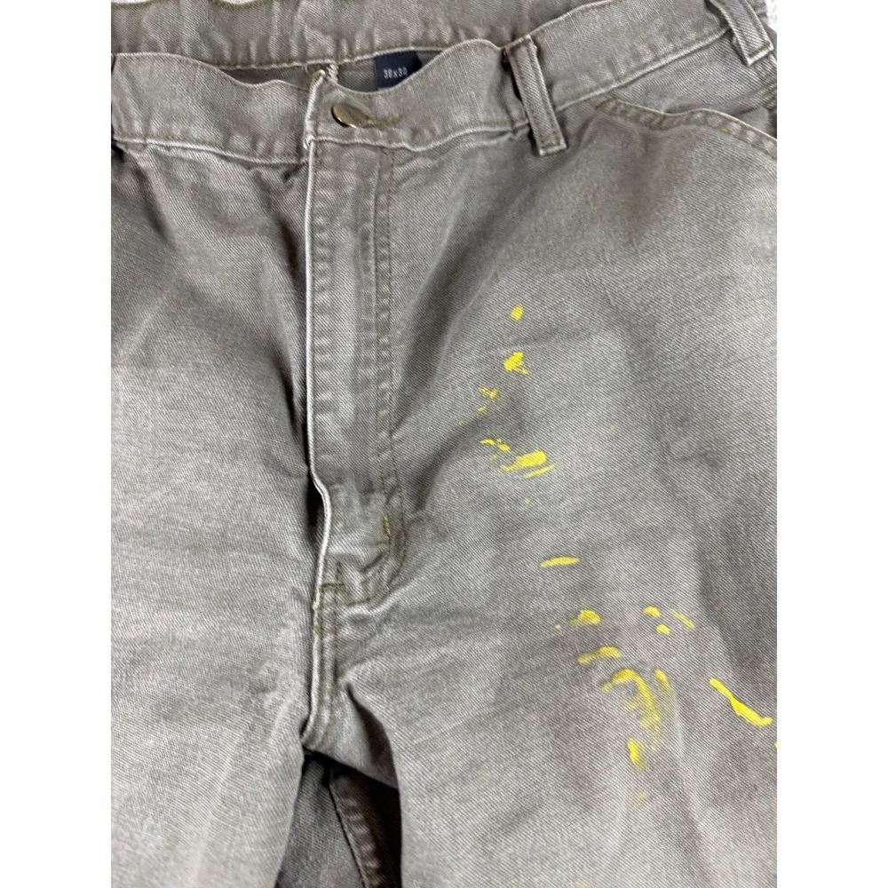 Carhartt Mens 38x34 Distressed Work Pants Gray Canvas Paint Utility (37x32)